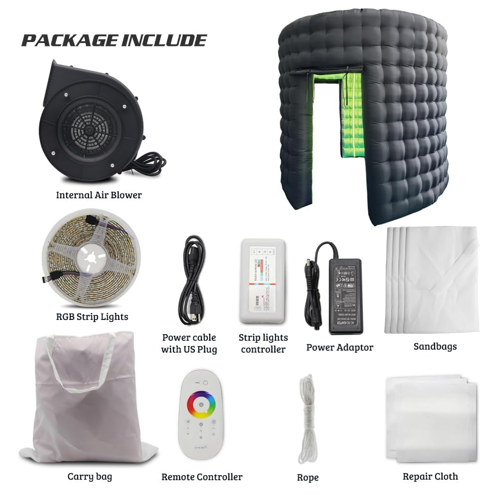 SAYOK 10ft Diameter Round Inflatable LED 360 Photo Booth Enclosure Photobooth Tent with LED Light & Blower Inflatable 360 Photo Booth Backdrop for Wedding/Party/Birthday/Exhibition, 3 Doors