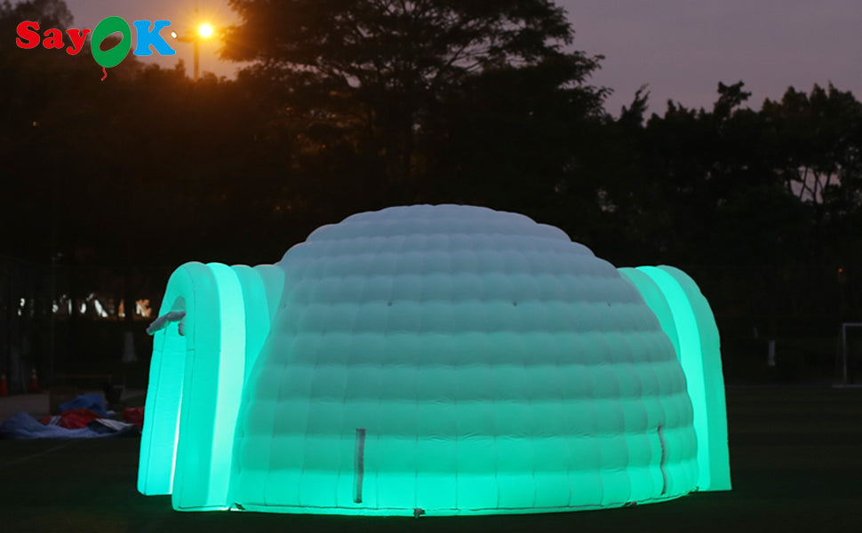 SAYOK Outdoor Portable Inflatable Igloo Dome Tent with Led Light for Party Wedding Event Camping