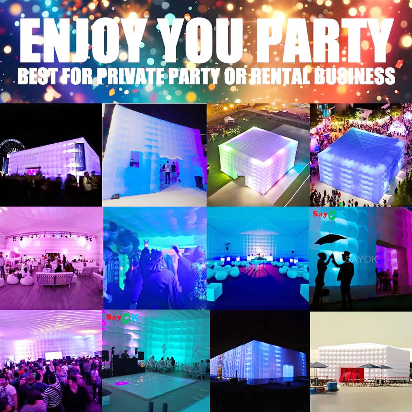 SAYOK Portable Large Inflatable Air Cube Tent Fancy Inflatable Marquee Tent House Night Club for Party Event Exhibition Wedding Business/Private Use