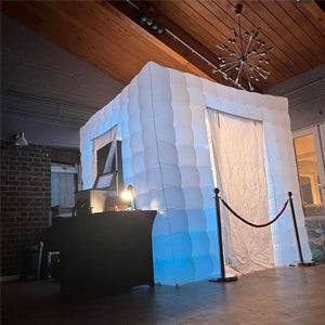 SAYOK Portable Inflatable Photo Booth Enclosure (White, Two Doors, 8.2x8.2x8.2ft), Photo Booth Tent with Air Blower and Remote Controller, Photo Booth Backdrop for Party Wedding Birthday Event