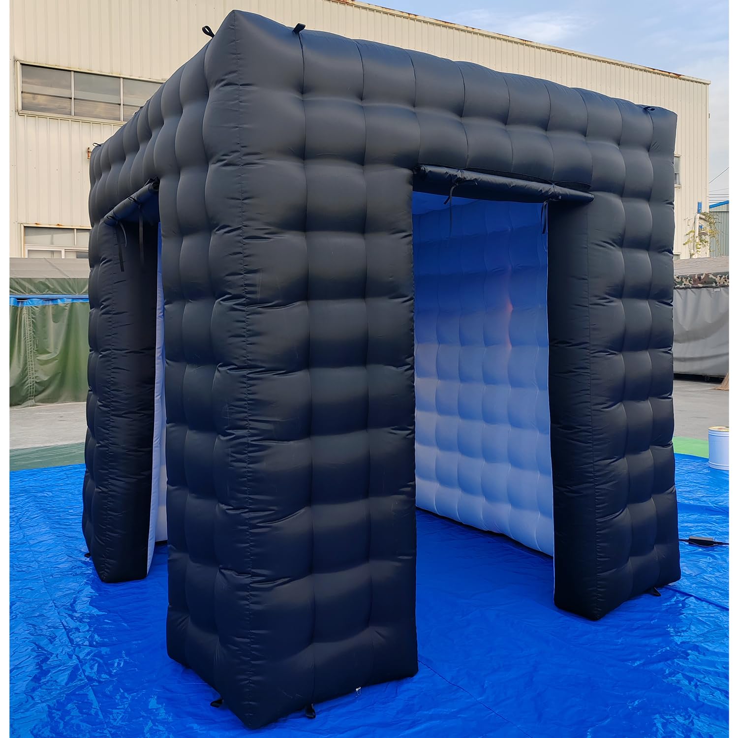 SAYOK Portable Inflatable Photo Booth Enclosure Photobooth Tent Photo Booth Backdrop Inflatable Black Cube Tent with Led Light for Advertising, Bars, Party Wedding (Two Doors, Black&White, 8.2ft)