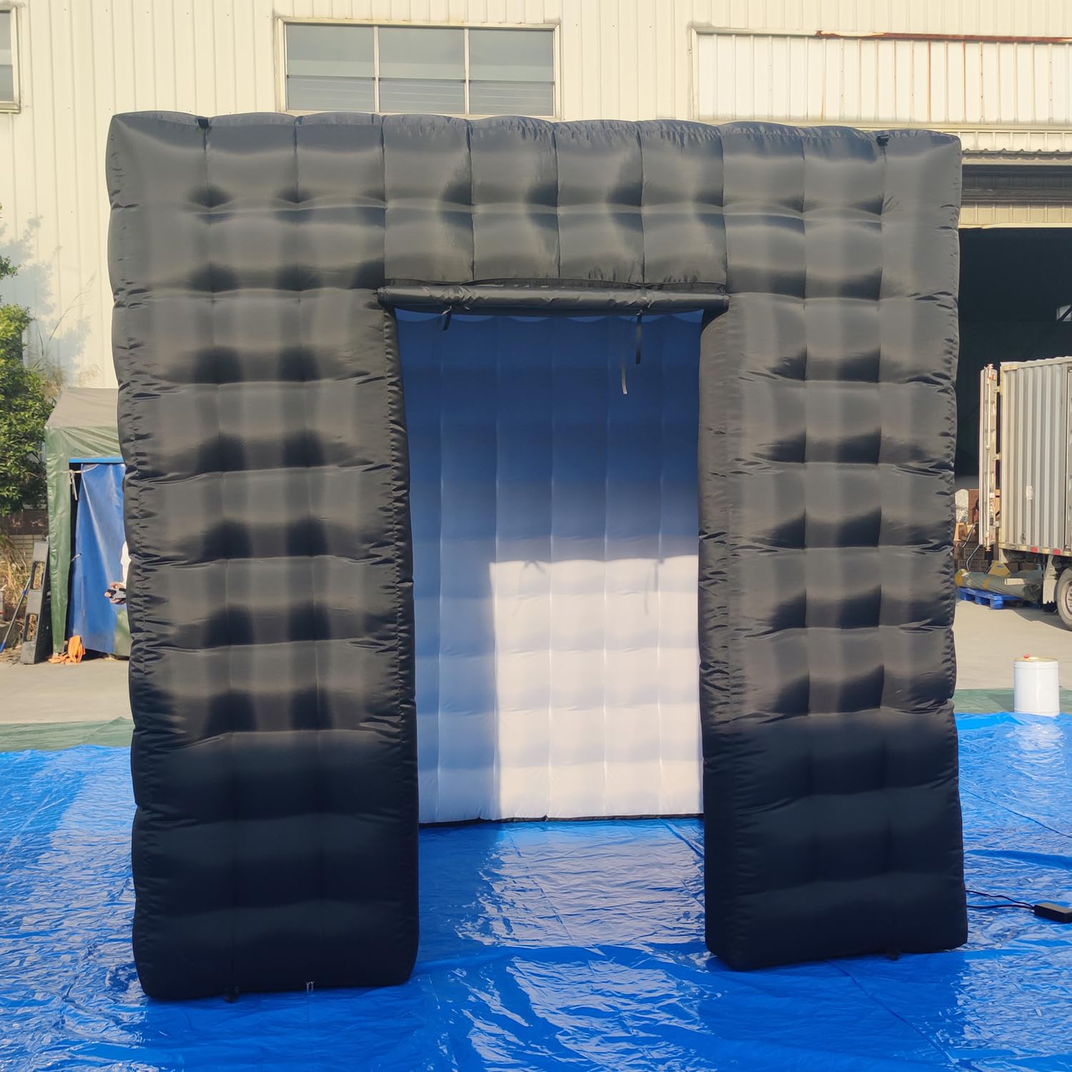 SAYOK Portable Inflatable Photo Booth Enclosure Photobooth Tent Photo Booth Backdrop Inflatable Black Cube Tent with Led Light for Advertising, Bars, Party Wedding (Two Doors, Black&White, 8.2ft)