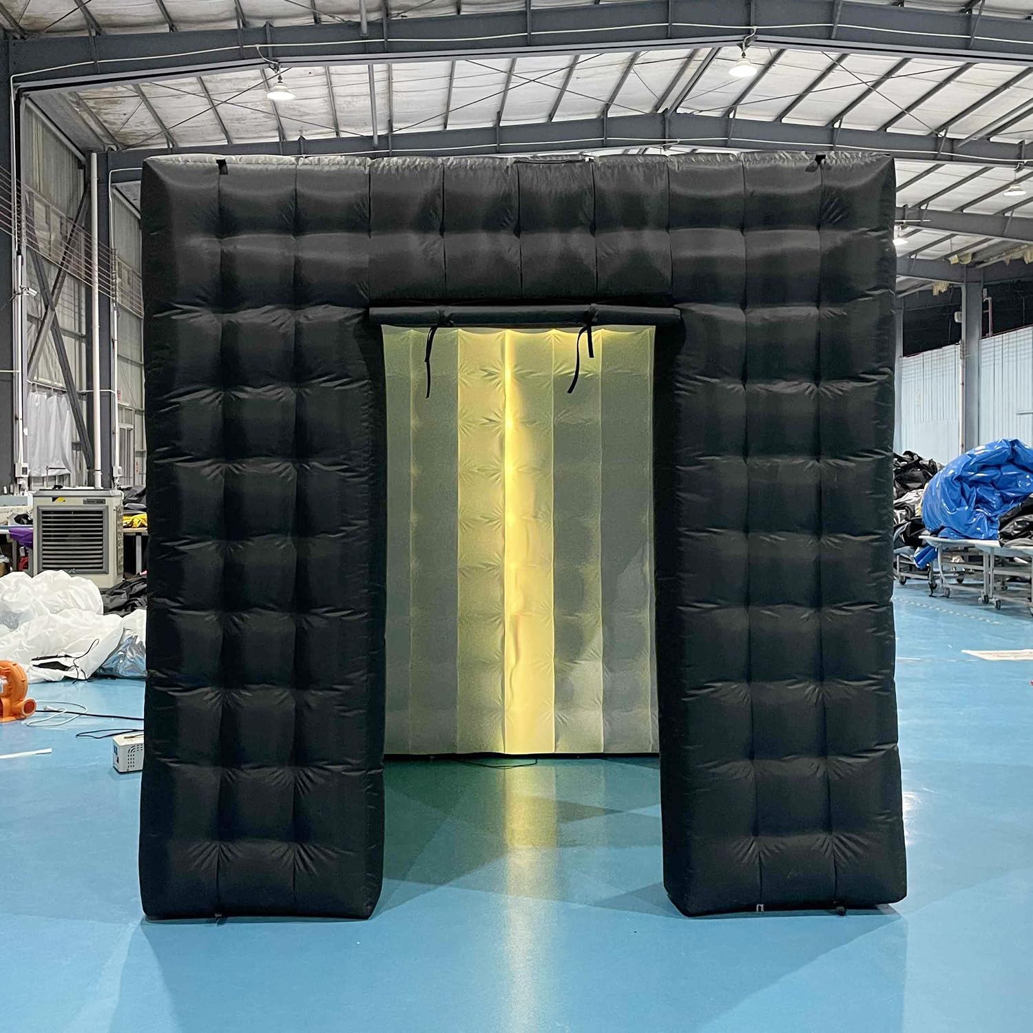 SAYOK Portable Inflatable Photo Booth Enclosure Photobooth Tent Photo Booth Backdrop Inflatable Black Cube Tent with Led Light for Advertising, Bars, Party Wedding (Two Doors, Black&White, 8.2ft)