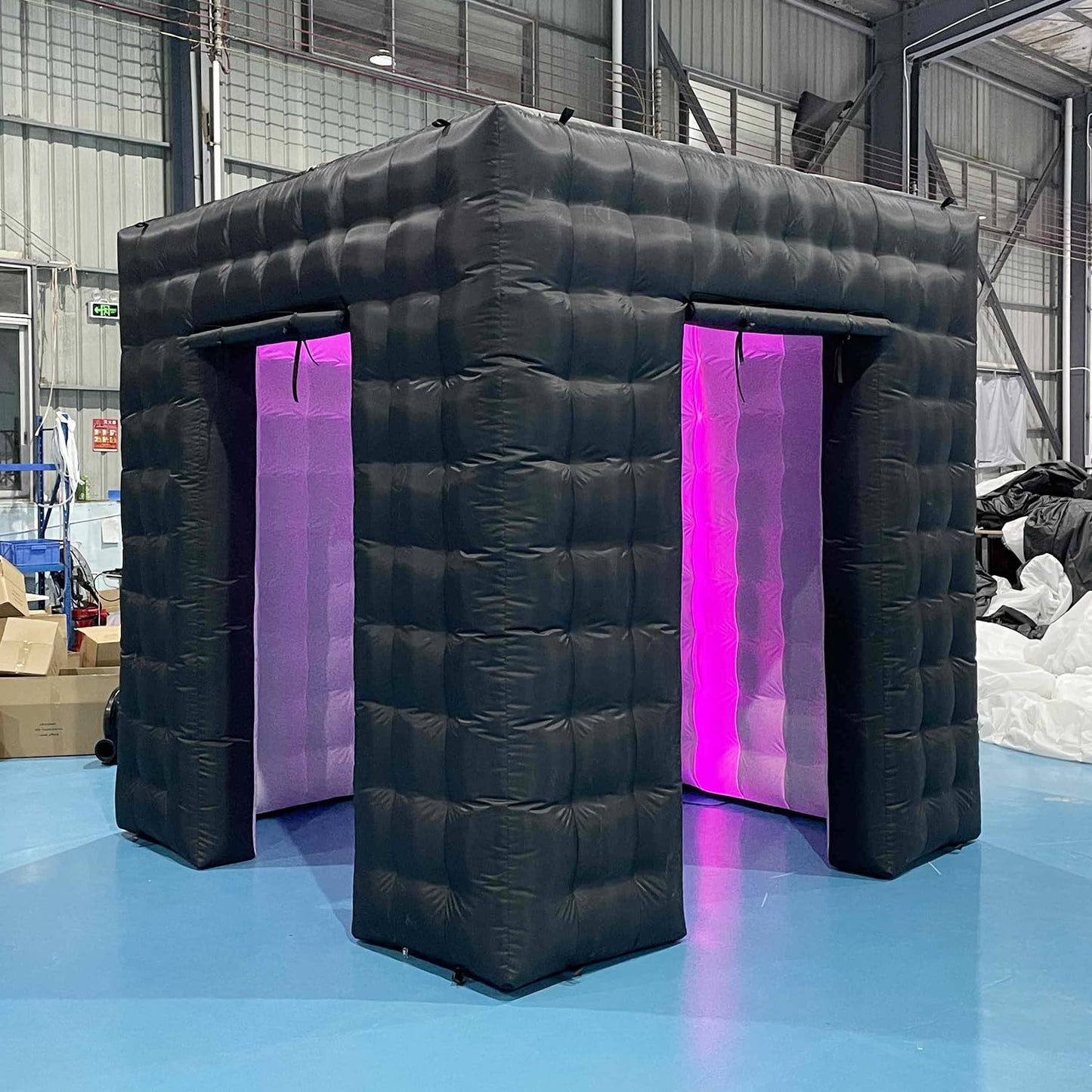 SAYOK Portable Inflatable Photo Booth Enclosure Photobooth Tent Photo Booth Backdrop Inflatable Black Cube Tent with Led Light for Advertising, Bars, Party Wedding (Two Doors, Black&White, 8.2ft)