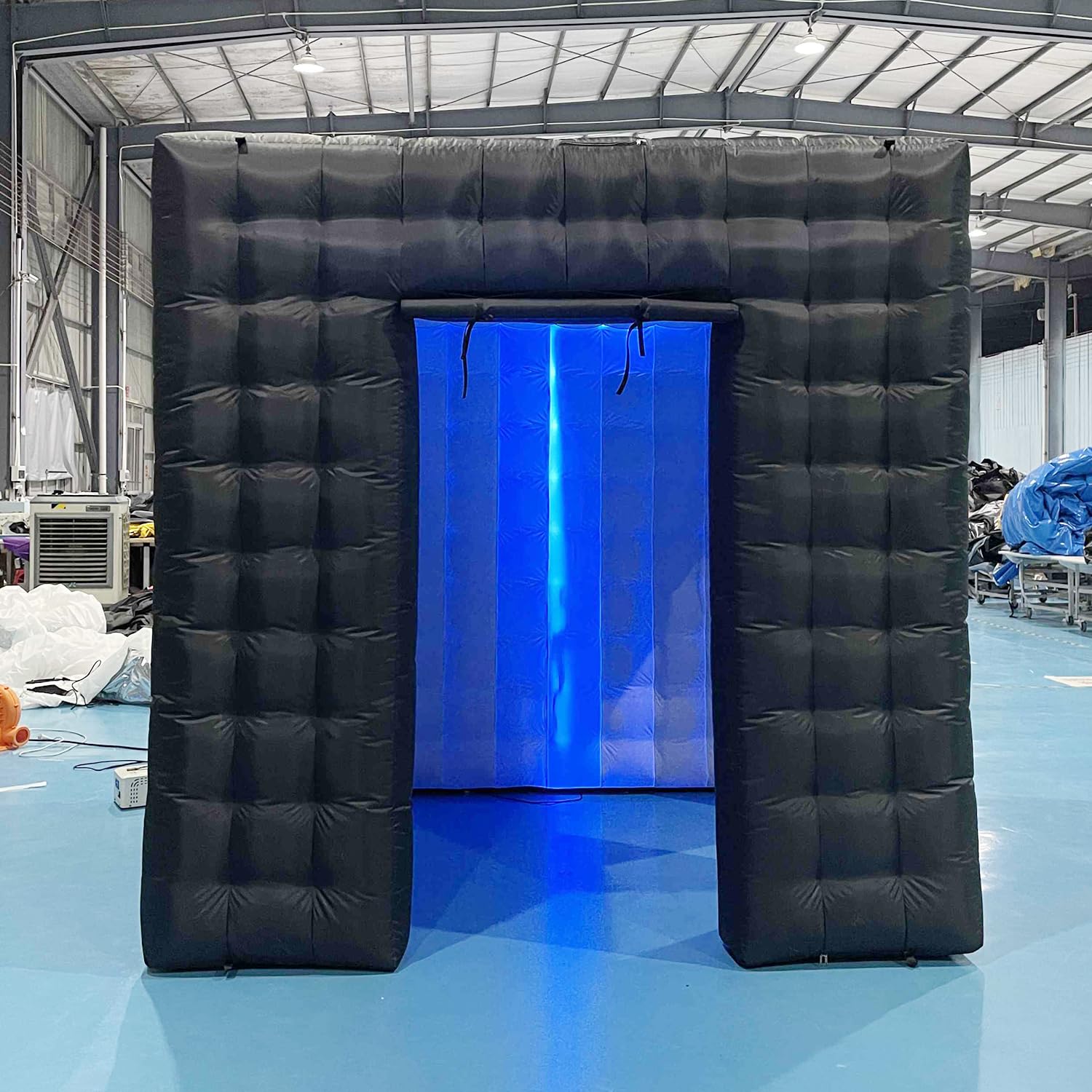 SAYOK Portable Inflatable Photo Booth Enclosure Photobooth Tent Photo Booth Backdrop Inflatable Black Cube Tent with Led Light for Advertising, Bars, Party Wedding (Two Doors, Black&White, 8.2ft)