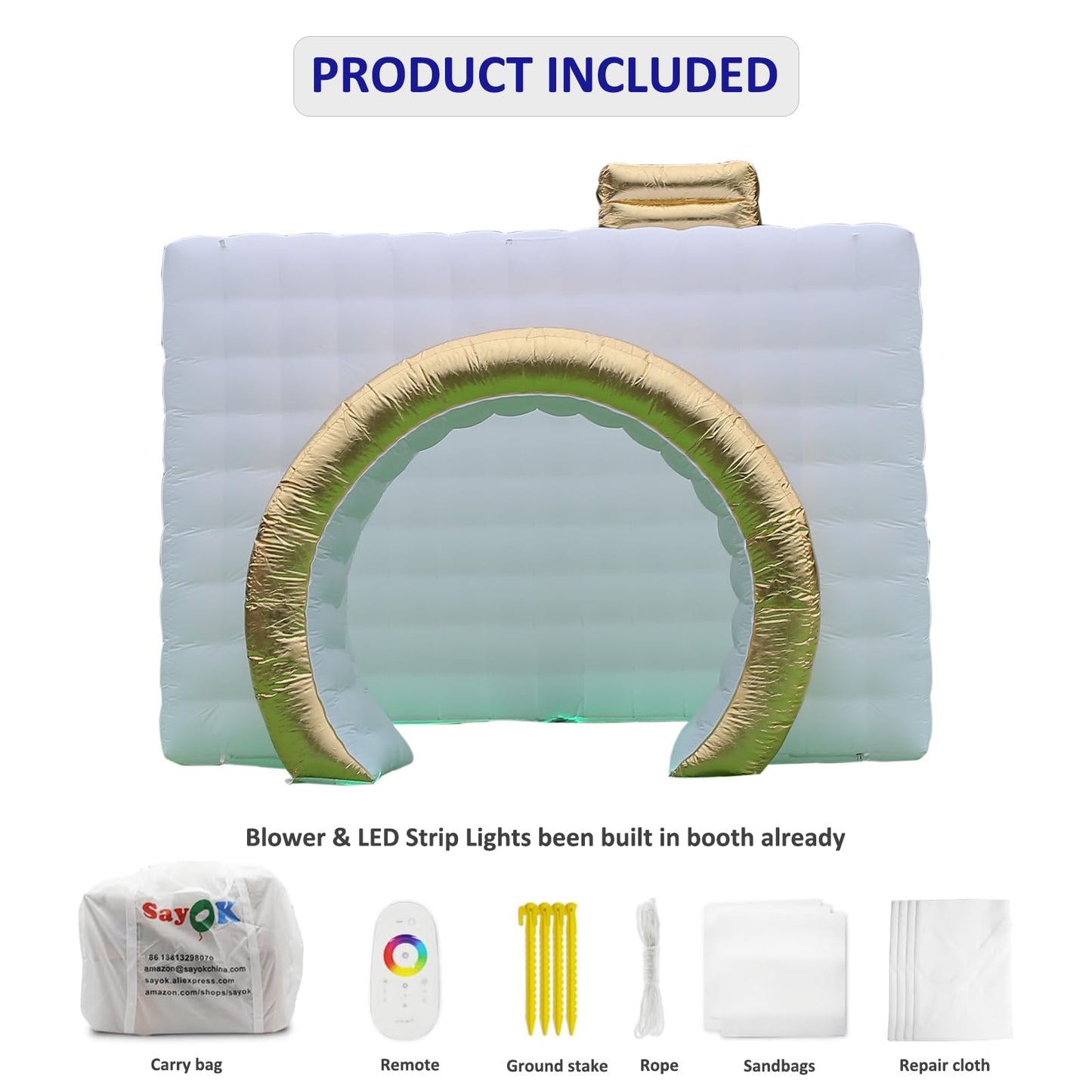 SAYOK Inflatable Party Tent Inflatable Nightclub White Inflatable Camera Photo Booth Enclosure Inflatable Cube Tent for Event, Show, Exhibition, Bars, Clubs, Tourism, Parties