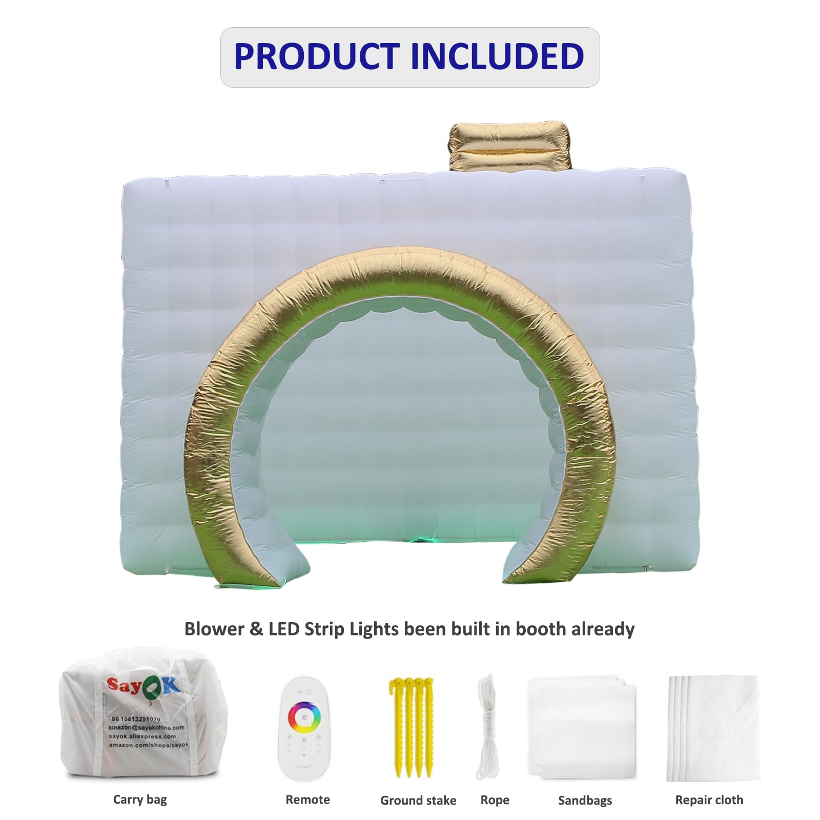 SAYOK Inflatable Party Tent Inflatable Nightclub White Inflatable Camera Photo Booth Enclosure Inflatable Cube Tent for Event, Show, Exhibition, Bars, Clubs, Tourism, Parties